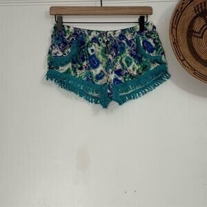 Pilyq Women's Paisley Fringe Trim Shorts Multicolor Size XXS Casual